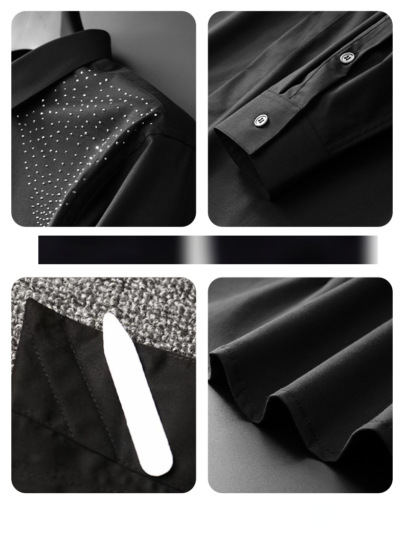 Light Luxury Trend Men's Long Sleeved Creative Shirt High End Casual Free Iron Diamond Bottoming Long Sleeved Shirt_voghion.com