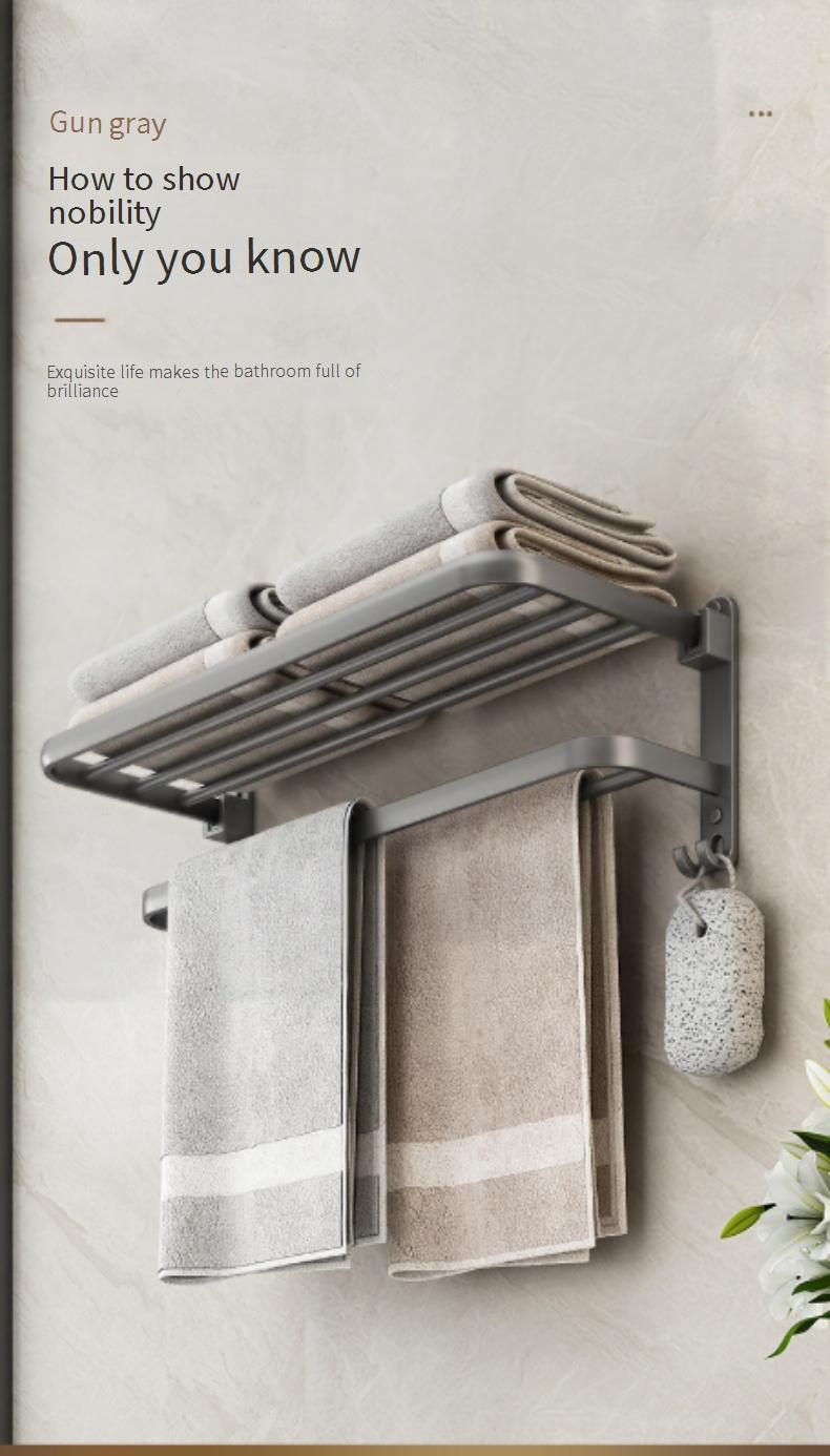 60cm Foldable Towel Rack Gun Grey Bathroom Storage Shelf Set - Space Saving 5-Piece Bathroom Organizer_voghion.com
