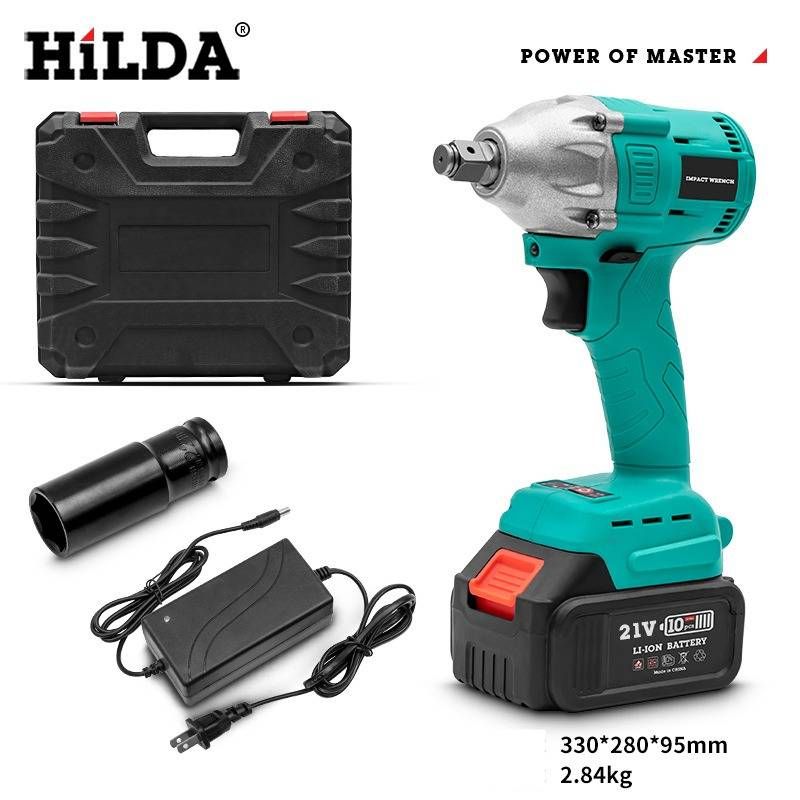 HILDA 330Nm Lithium-Ion Cordless Impact Wrench With 22-Piece Socket Set - Heavy Duty Electric Torque Wrench For Car Repair & DIY (EU/US Standard)_voghion.com