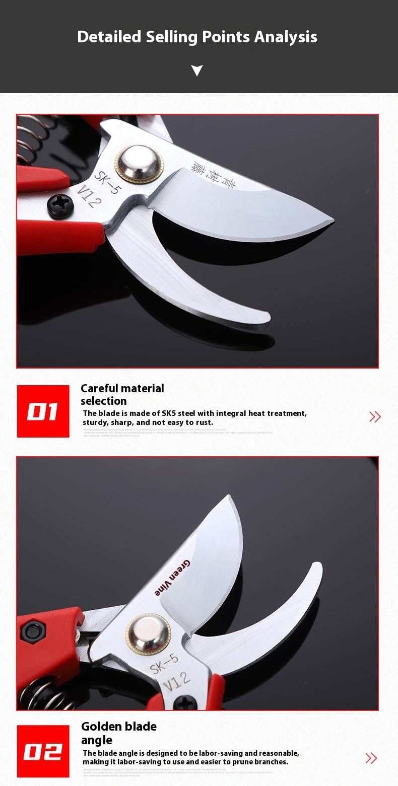 V12 Premium SK5 Steel Fruit Thinning Scissors – Professional Grape Harvesting & Pruning Shears (50mm Cutting Capacity, Lightweight 200g)_voghion.com