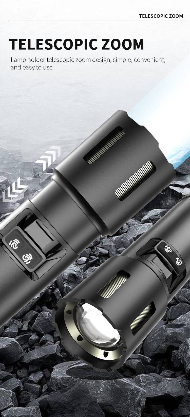 30W Ultra-Bright LED Flashlight With White Laser & Side Light – 500m Long-Range, Digital Battery Display, Rechargeable (5500mAh, IPX4 Waterproof)_voghion.com