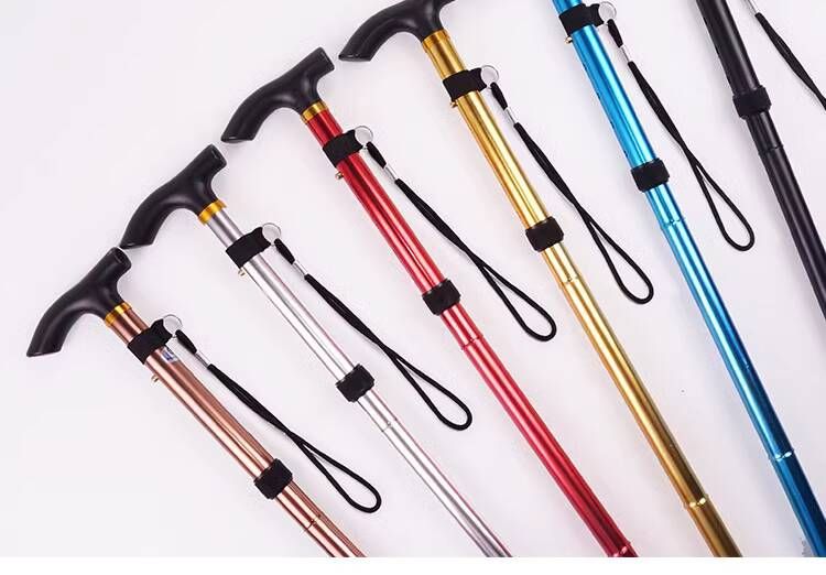 Five-Section Folding Ultra-Short Trekking Pole Climbing Travel Hiking T-Handle Cane Five-Level Adjustment Telescopic_voghion.com