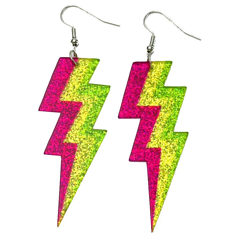 Fluorescent Color Shiny Oil Tape Era Earrings Lightning Element Radio Women's Eye-Catching_voghion.com