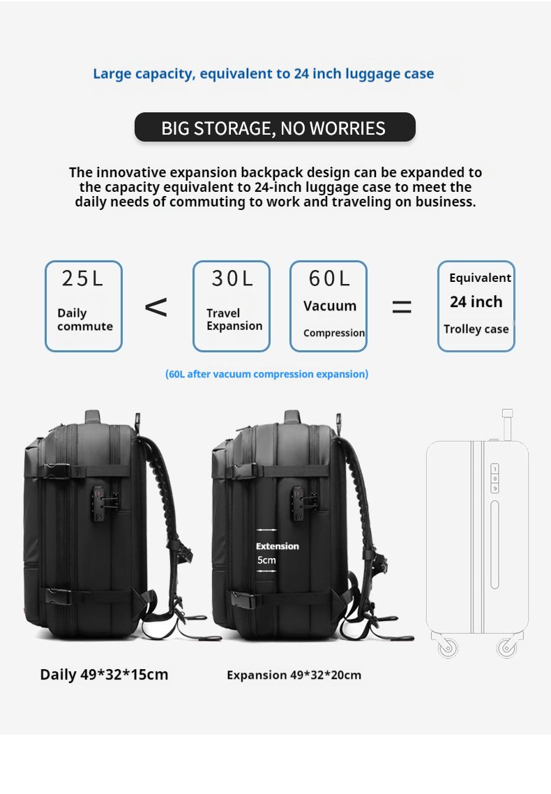 Zaino da viaggio per uomo, multifunzionale, per computer, a compressione sottovuoto, grande capacità, in TPU_voghion.com