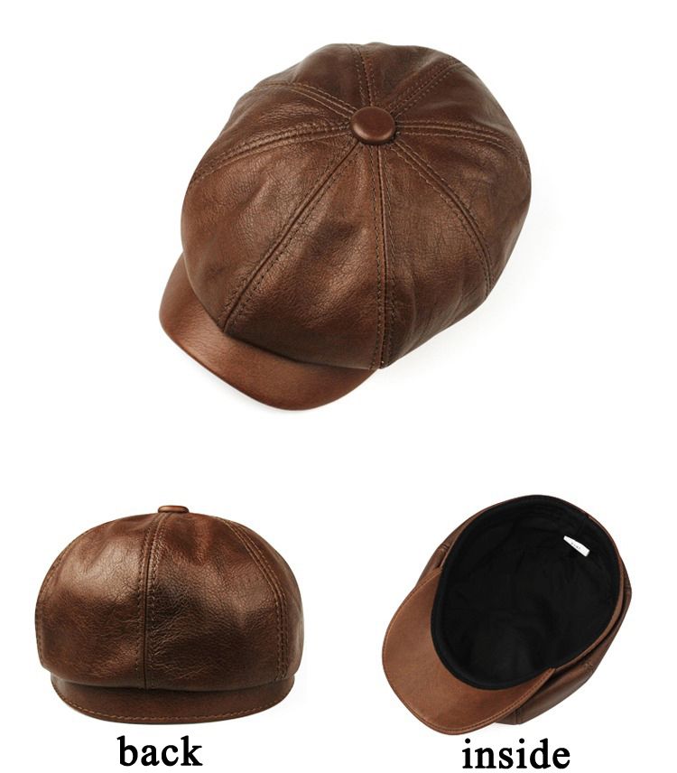 Nieuwe aankomsten Hoeden Heren 2024 Winter 100% Echt Leer Warme Muts Mannelijke Baret Schilder Boina Koeienhuid Achthoekig Hoge Kwaliteit Streetwear_voghion.com