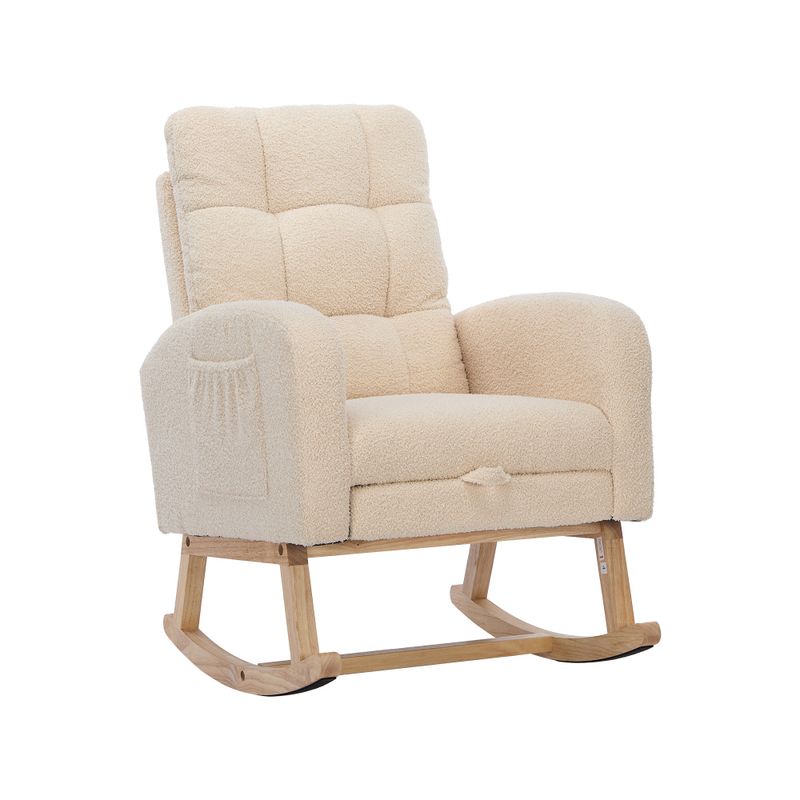 Teddy-Samt-Schaukelstuhl Beige: Massivholzgestell, Metallfüße, Hohe Schaumstoffpolsterung, Für Wohnzimmer/Schlafzimmer/Kinderzimmer_voghion.com