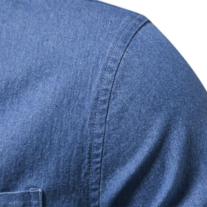 Herbst/Winter Neue Europäische Denim Bügelfrei Casual Solide Farbe Herren Langarm Hemd_voghion.com