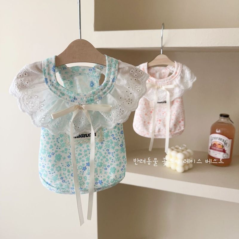 25 Korean Style INS Spring Summer Pet Home Cotton Floral Lace Vest Cat Small Dog Clothes_voghion.com