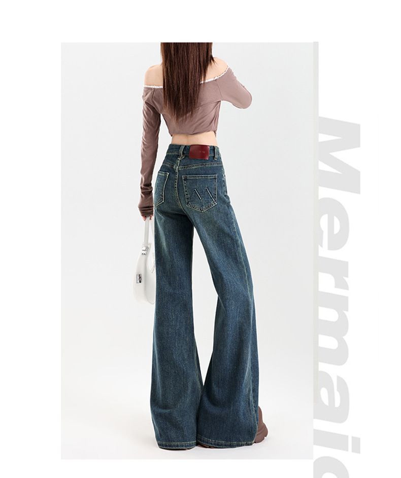 Jeans a zampa elasticizzati a vita alta per donna - Pantaloni slim fit a zampa con comodo tessuto elastico e lavaggio vintage (azzurro/blu retrò, XS-2XL)_voghion.com