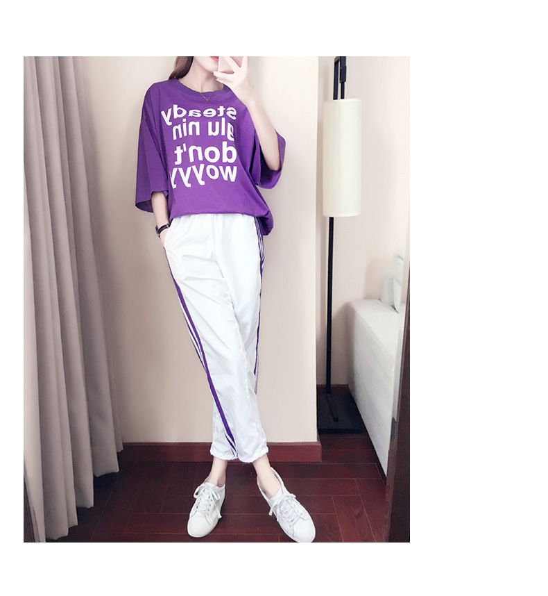 Pantaloni larghi a gamba larga, stile Hong Kong, stile celebrità di Internet, set da due pezzi per donna, 2019_voghion.com