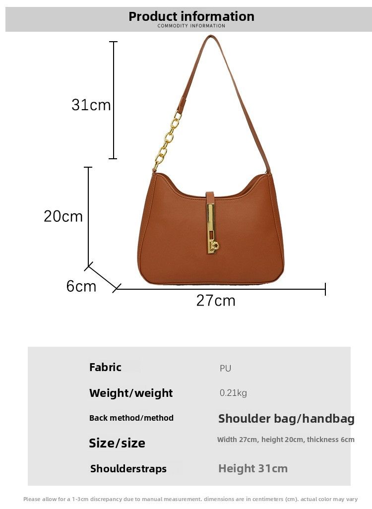 Vintage Fashion Lock Shoulder Bag Underarm Bag Tote Bag_voghion.com
