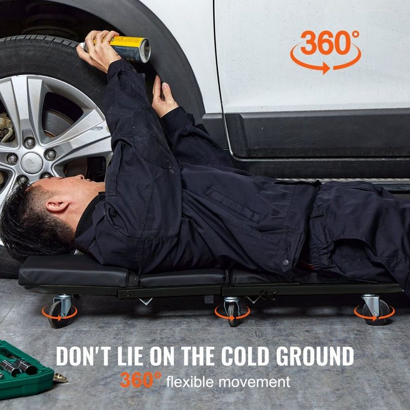 Foldable Z-Creeper 2-in-1 Rolling Creeper Seat, Mechanic Garage Under Car Repair Tool, 330 Lbs Capacity, Full Black_voghion.com