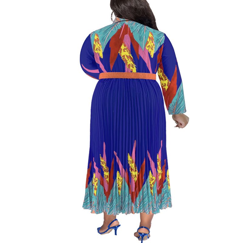 Damenbekleidung Große Größe Herbst Offene Brust Plissee Langarm Kleid Quelle_voghion.com