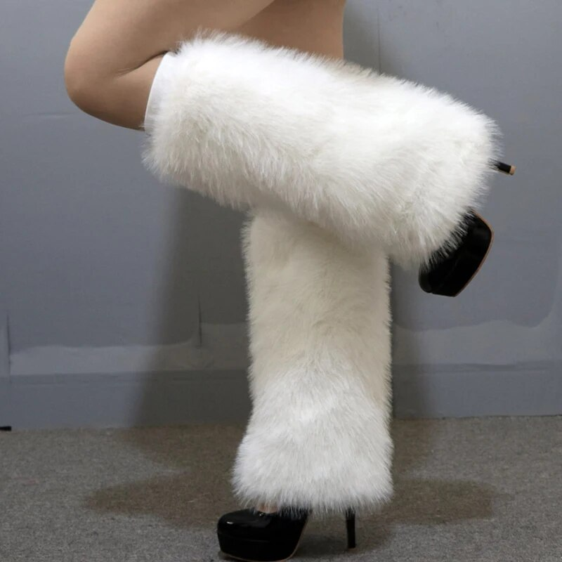 Scaldapiedi lunghi da donna con maniche a calzino in peluche Spettacolo teatrale Copristivali alla moda in pelliccia calda Coprigambe per coprigambe autunno inverno_voghion.com