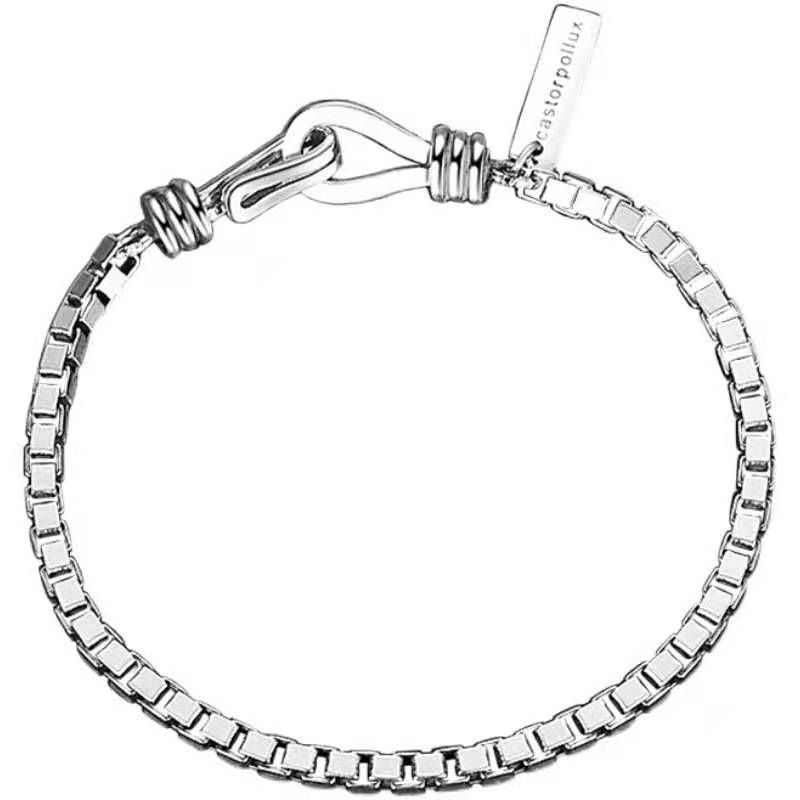 Bracciale cubano in argento stile hip-hop per uomo, alla moda, con piastra quadrata, stile vintage, con scatola portaoggetti._voghion.com