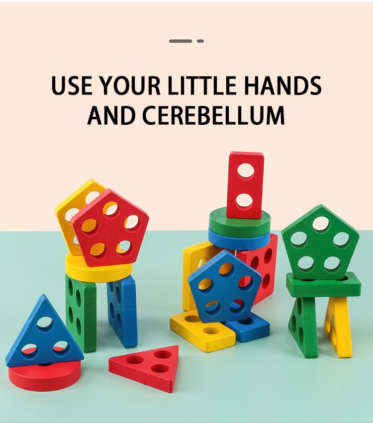 Montessori fa geometriai alakzat öt oszlopkészlet blokkok összeszerelése gyermekek felvilágosodás korai nevelés puzzle játékok_voghion.com