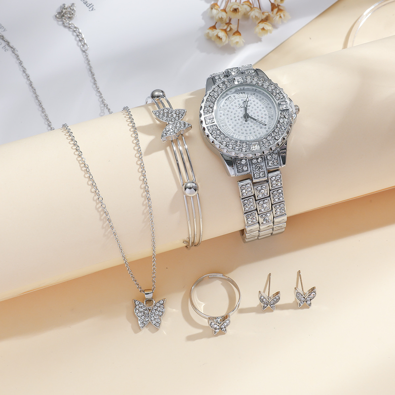 5 teile/satz Damen Sommer Neue Mode Frische Persönlichkeit Stahl Band Quarzuhr Set_voghion.com