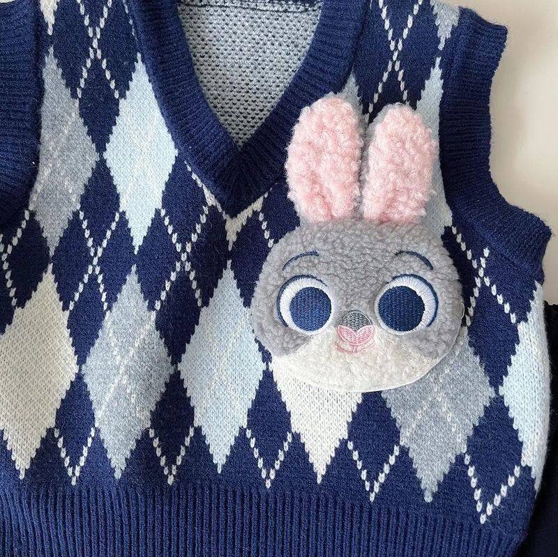 Uniforme de policía de conejo para madre e hija, bonito traje de punto para niña, chaleco y falda_voghion.com