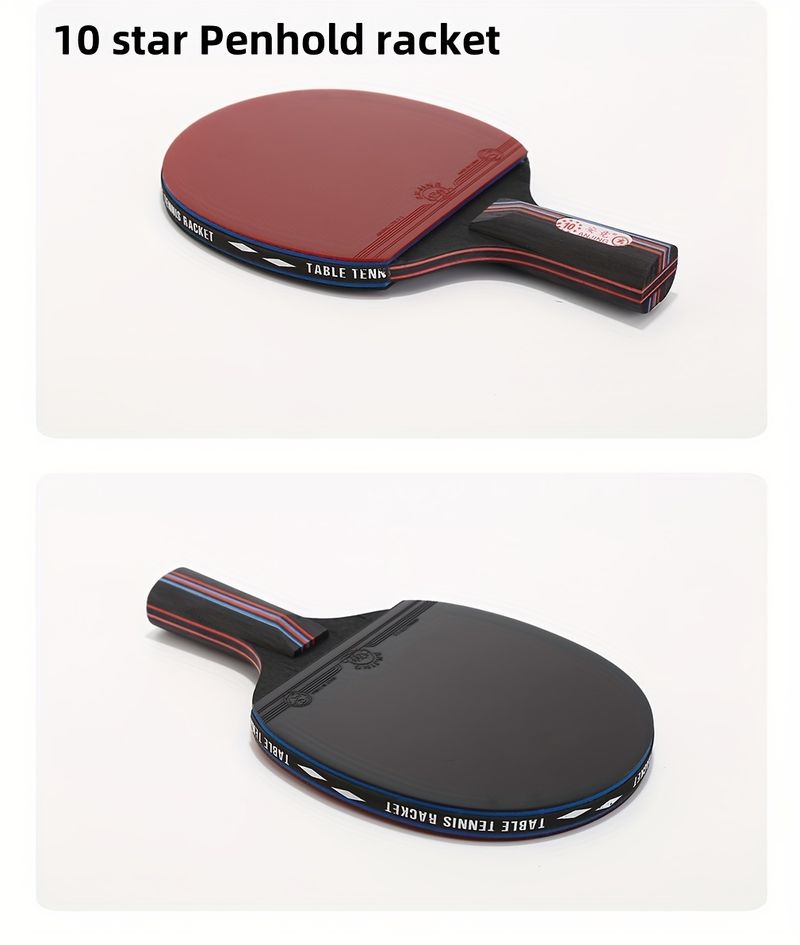 Racchetta da ping pong in gomma al carbonio 10-Star - Qualità professionale, uso per adulti, rossa, confezione singola, contiene 3 palline_voghion.com