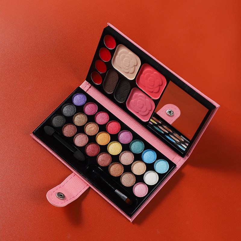 Combinazione di portafoglio a 33 colori rosa ombretto in polvere fard rossetto disco all-in-one portatile per i viaggi quotidiani_voghion.com