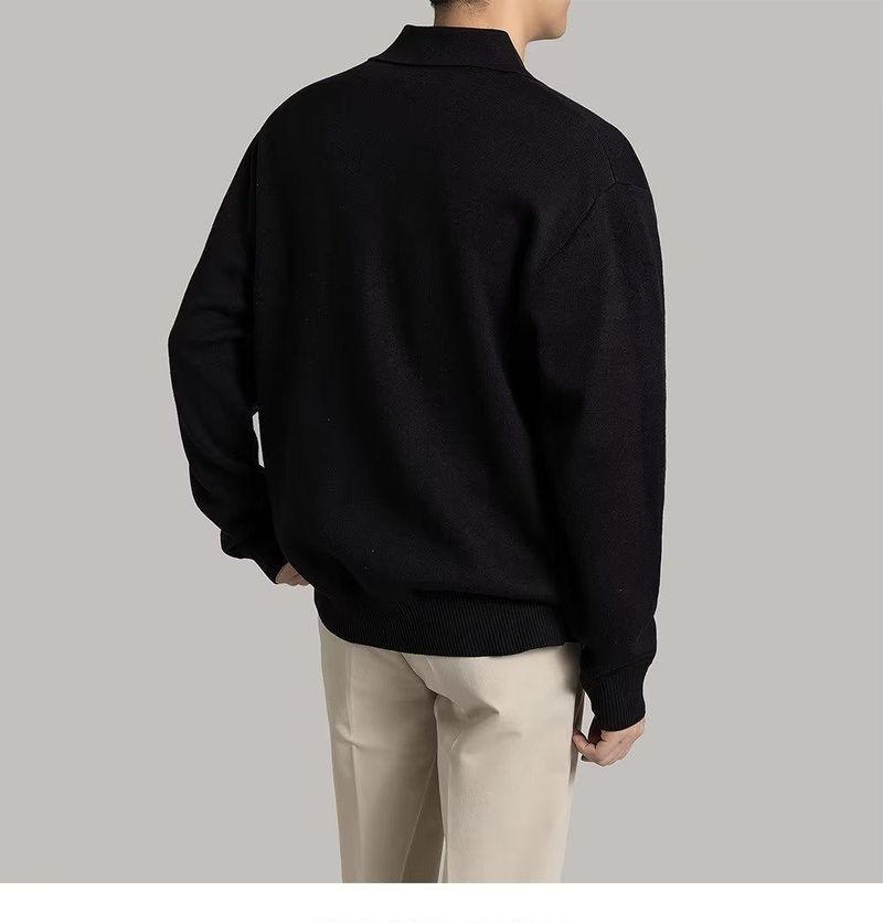 Gestricktes Poloshirt mit langen Ärmeln und halbem Reißverschluss, Neuheit für Herren im Frühling und Herbst, Pulloverjacke mit Kragen_voghion.com