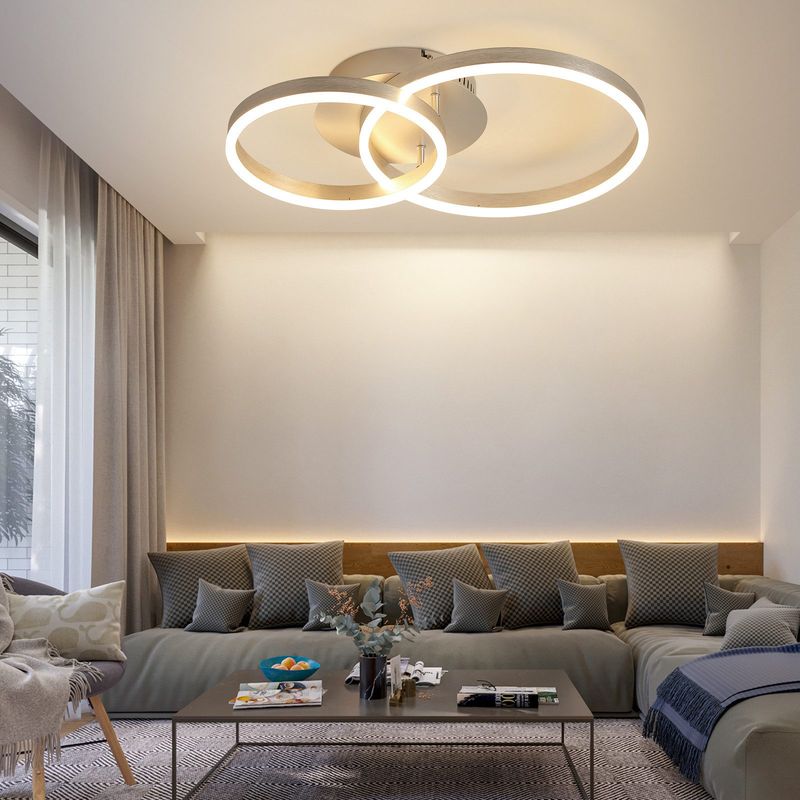 Glitzerlife LED Deckenleuchte - Wohnzimmerlampe Modern Dimmbar 40CM Schlafzimmerlampe Mit Fernbedienung Gold 2 Ring Aus Acryl 46W Deckenbeleuchtung_voghion.com
