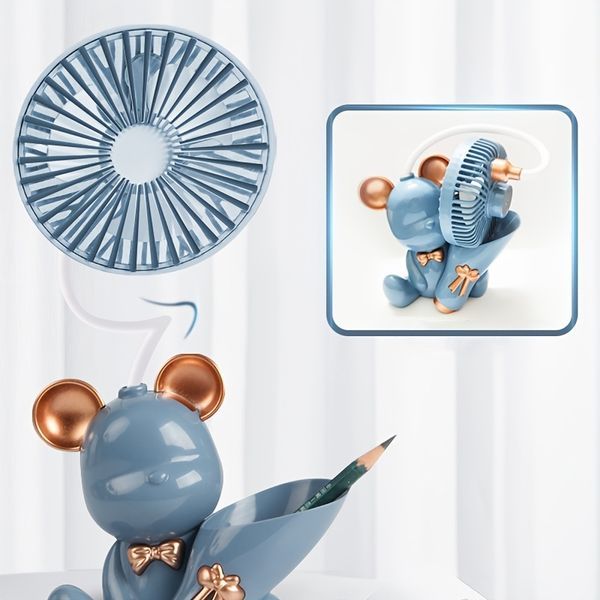 1pc Mini Bear Portable Handheld Battery Operated Fan Desk Fan, USB Rechargeable Battery Operated Fan, 3 Speeds Silent Desk Fan Mini Small Fan_voghion.com