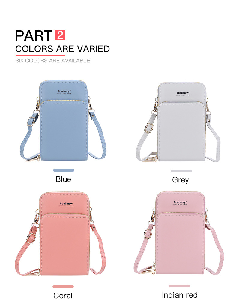 BAELLERRY Borsa a tracolla singola da donna Touch Screen Tre strati Borsa per cellulare Portafoglio con pochette con fibbia_voghion.com