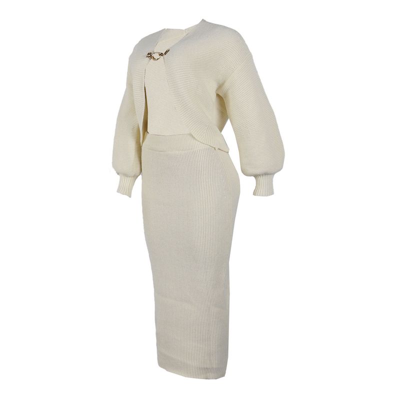 Damenbekleidung Strickjacke Pullover Hüftrock Zweiteiliges Set_voghion.com