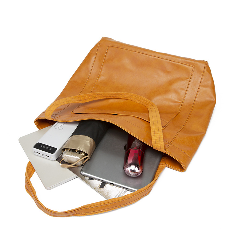 Retro oil wax leather simple all-in-one tote commuter women's bag shoulder bag_voghion.com