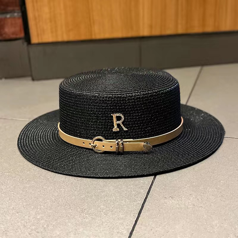 Högkvalitativ känsla ljus lyx strass standard halmhatt dam hatt halm flätad hatt franskt skärp vintage topp hatt_voghion.com