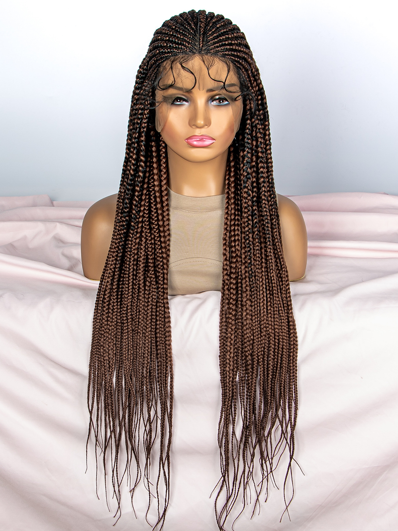 9*6 front lace braid wig head set 200% density hand woven braid head set full head thin braid separated from the middle shape natural fashion_voghion.com