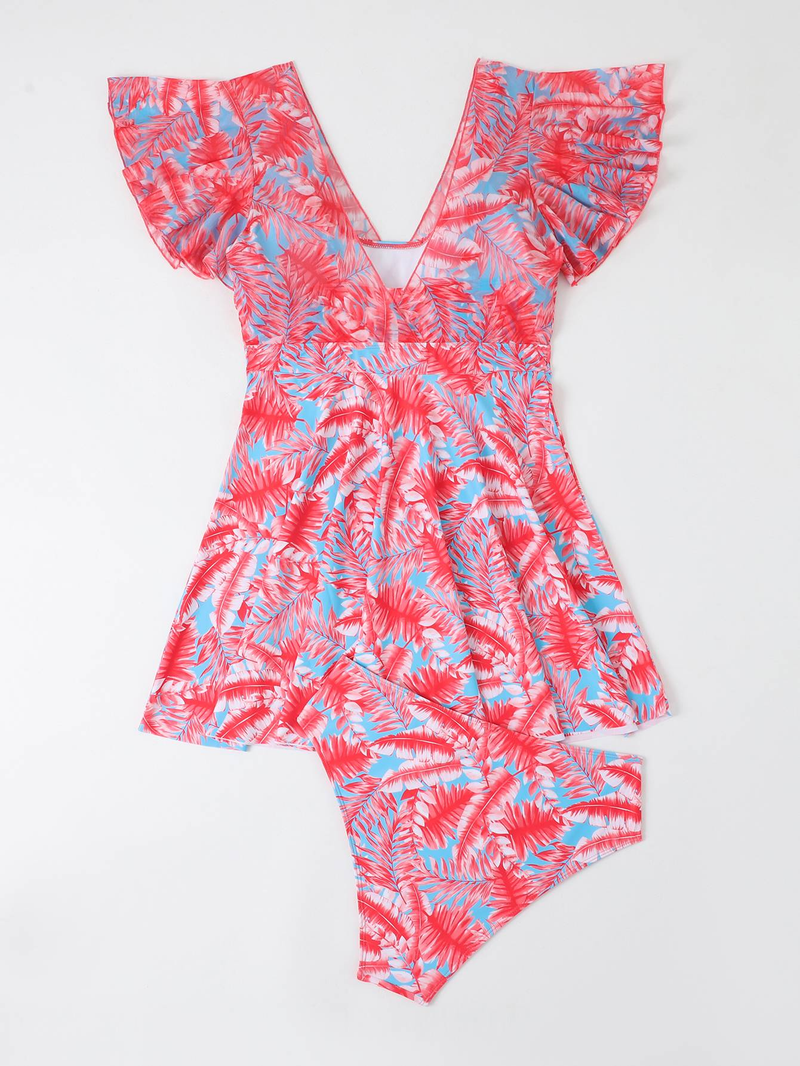 Maillot de bain grande taille à manches courtes avec pantalon à coins plats, maillot de bain style jupe à la mode et confortable_voghion.com
