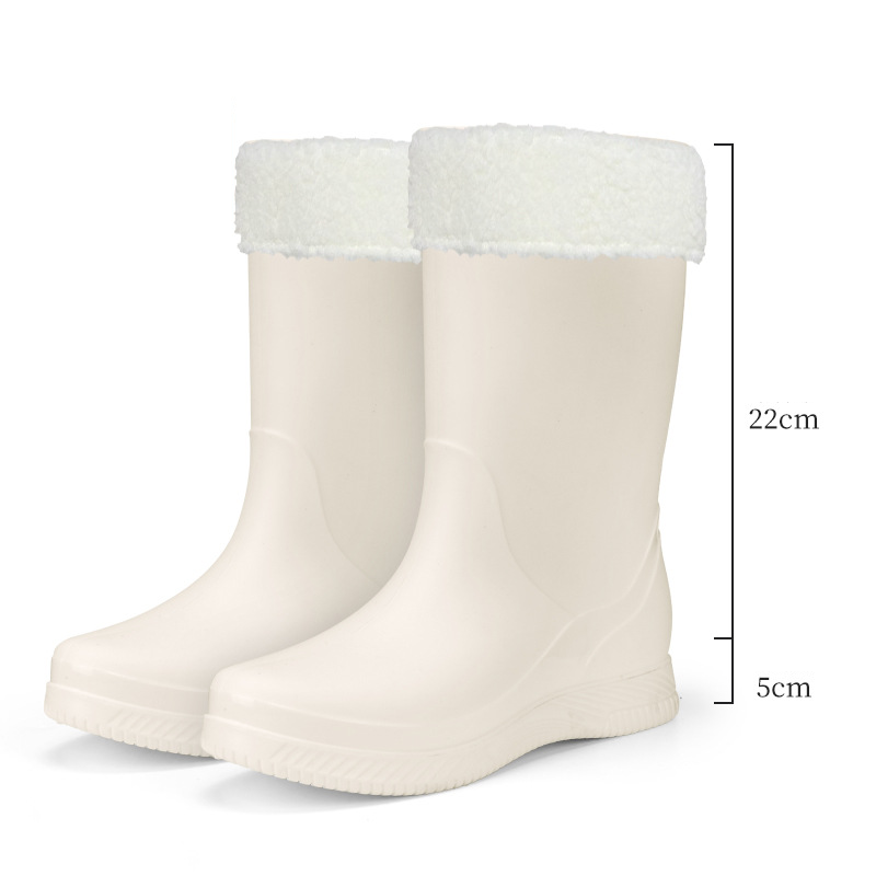 Damenschuhe Wasserschuhe für Erwachsene mit dicker Sohle für Damen Modische, mittelhohe, flache Sohle, wasserdichte und rutschfeste Regenstiefel für Damen_voghion.com