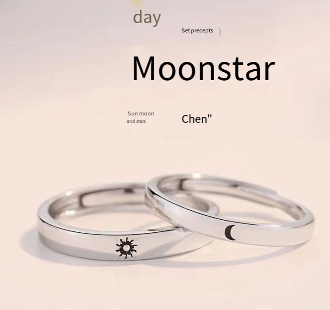 Anelli di coppia Sole e Luna Argento Un paio di anelli aperti con fibbia allentata per amore Design di nicchia per relazioni a lunga distanza_voghion.com