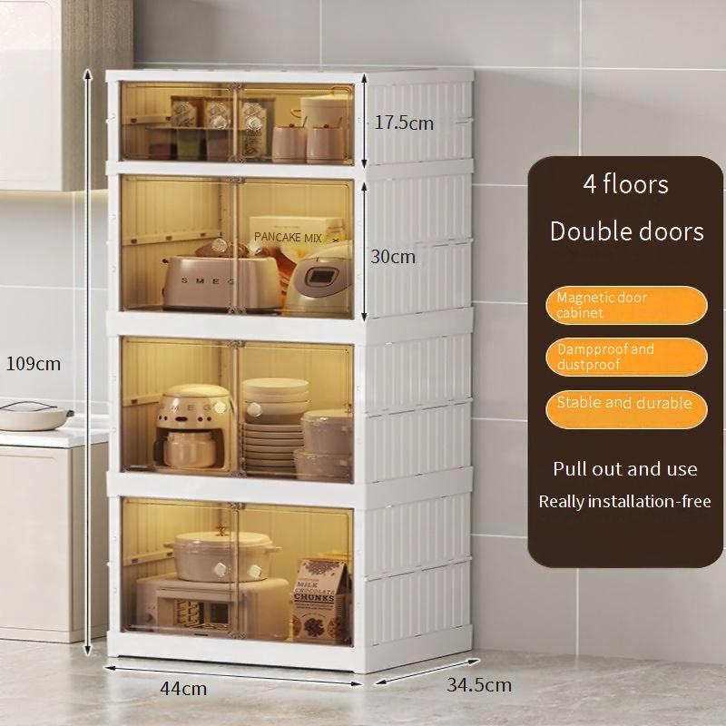 Home Storage Free Installation Kitchen Storage Cabinet Plastic Multi Layer Microwave Oven Rack For Dishes Storage Dustproof Folding Storage Cabinet_voghion.com