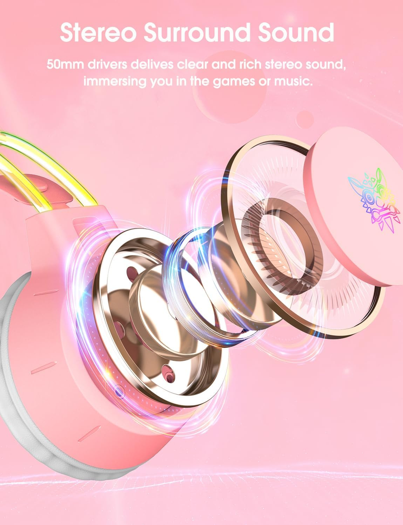 Cat Ear Gaming Headset With Mic For Kid & Adult, Gradient RGB Backlit, For PS4/PS5/ Xbox One/PC/Phone, Virtual Surround Sound, Noise Cancellation_voghion.com