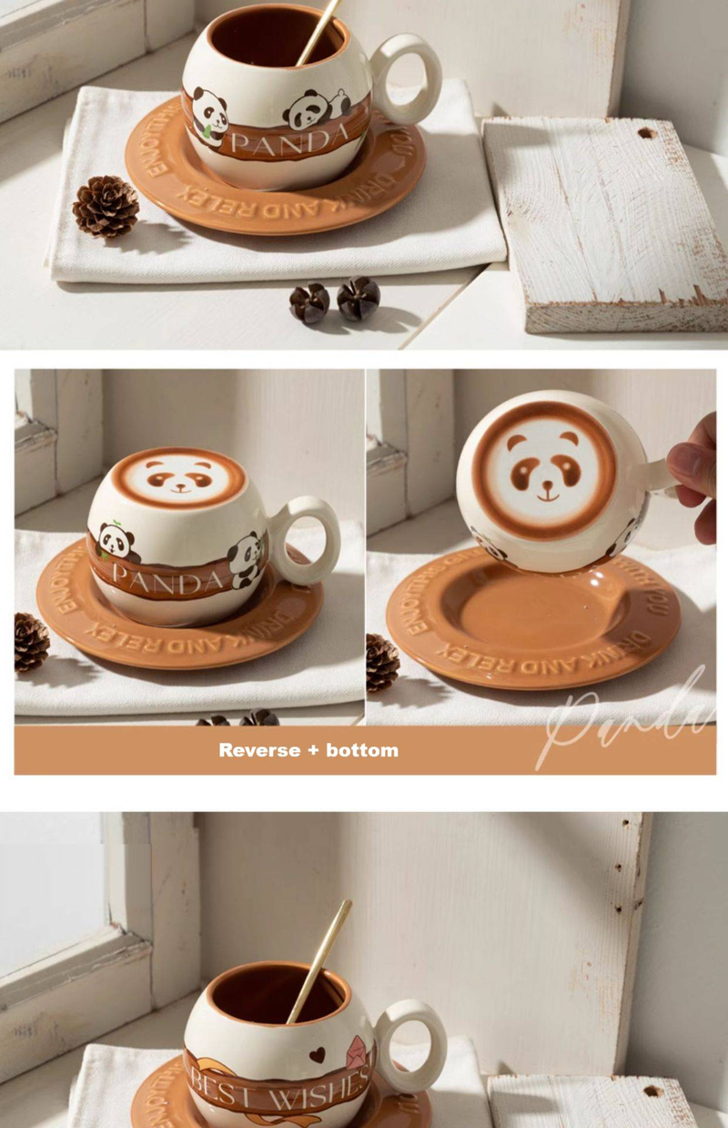 Tazza con fondo estraibile, tazza con fiore, regalo creativo per coppia, casa, con cucchiaio, latte, carino panda in ceramica, set di tazze da caffè e piattino_voghion.com