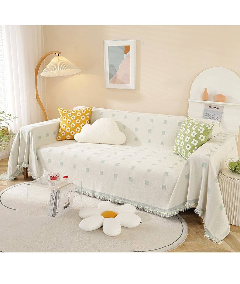 Wendbarer Sofabezug aus nordischem Chenille – doppelseitig, rutschfest, kariertes Design für Anbausofas (mehrere Größen und Farben)_voghion.com