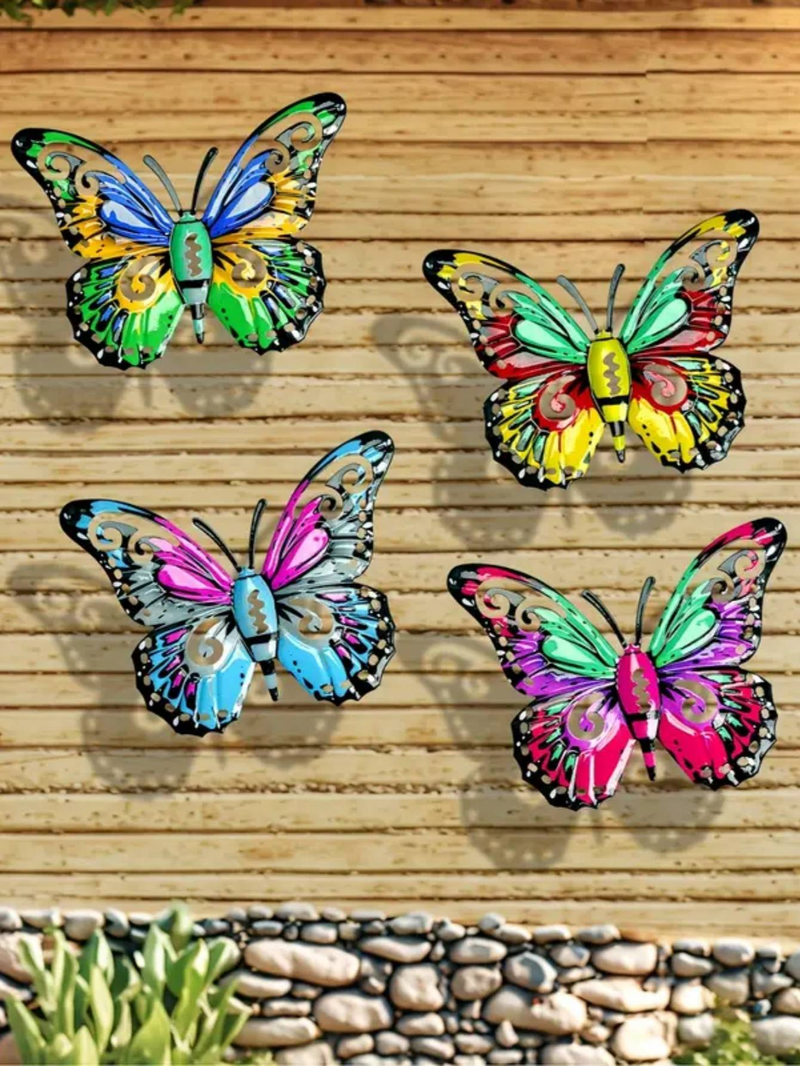 Decorazione da parete a forma di farfalla in metallo, 4 pezzi, farfalle in metallo da appendere per giardini, terrazze e balconi: il regalo perfetto per familiari e amici._voghion.com