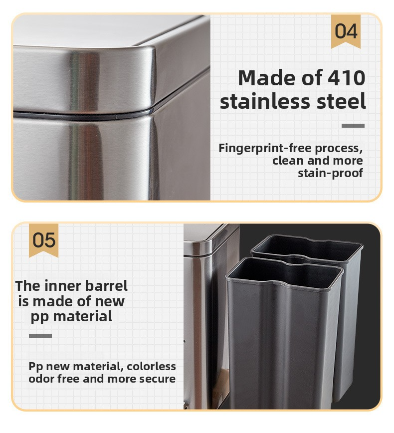 Pattumiera a due scomparti in acciaio inox – 10L+10L / 14L+14L / 25L+25L / 50L+50L – di qualità commerciale per uffici e aree pubbliche_voghion.com