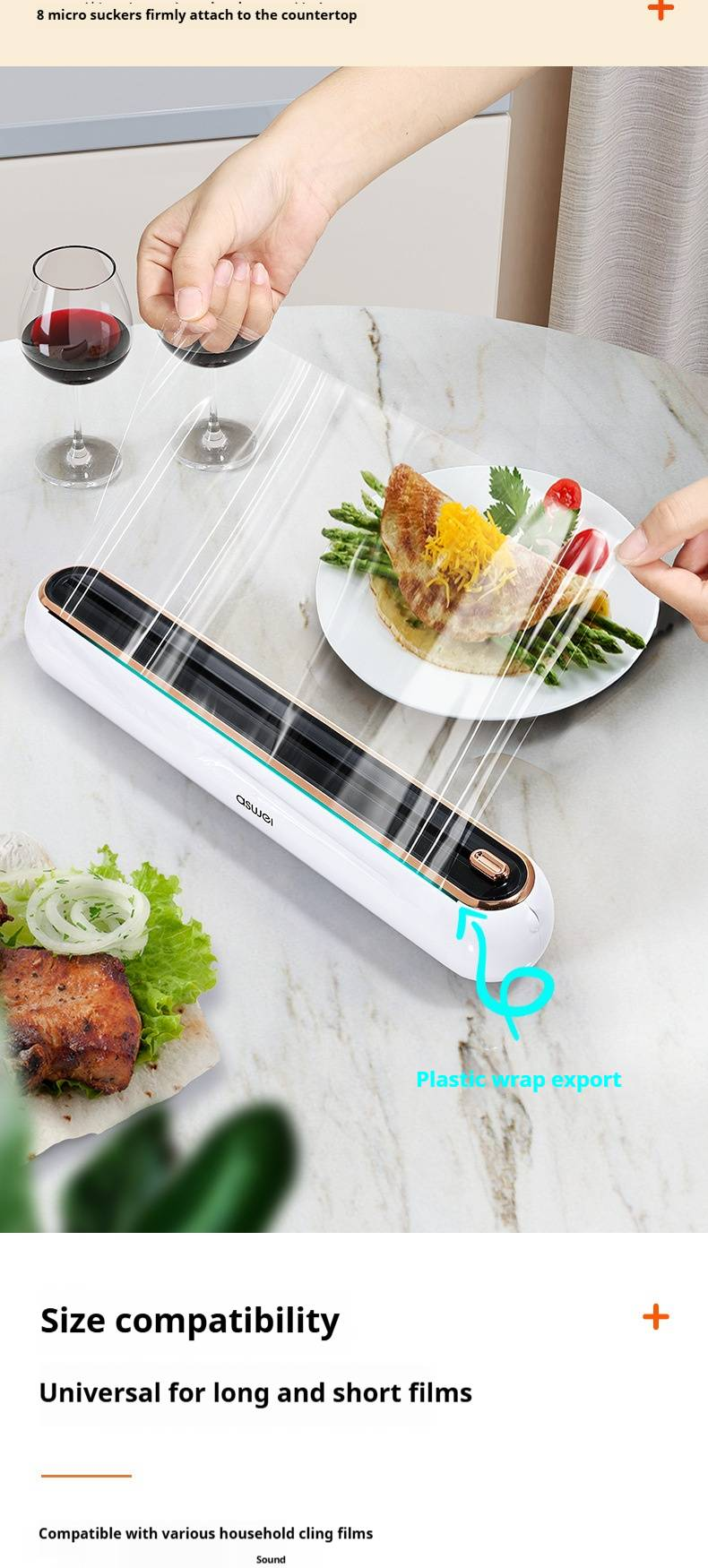 Coupe-film alimentaire magnétique – Outil de cuisine en ABS pour une distribution facile du film plastique (noir/gris, gain de place, emballage cadeau)_voghion.com