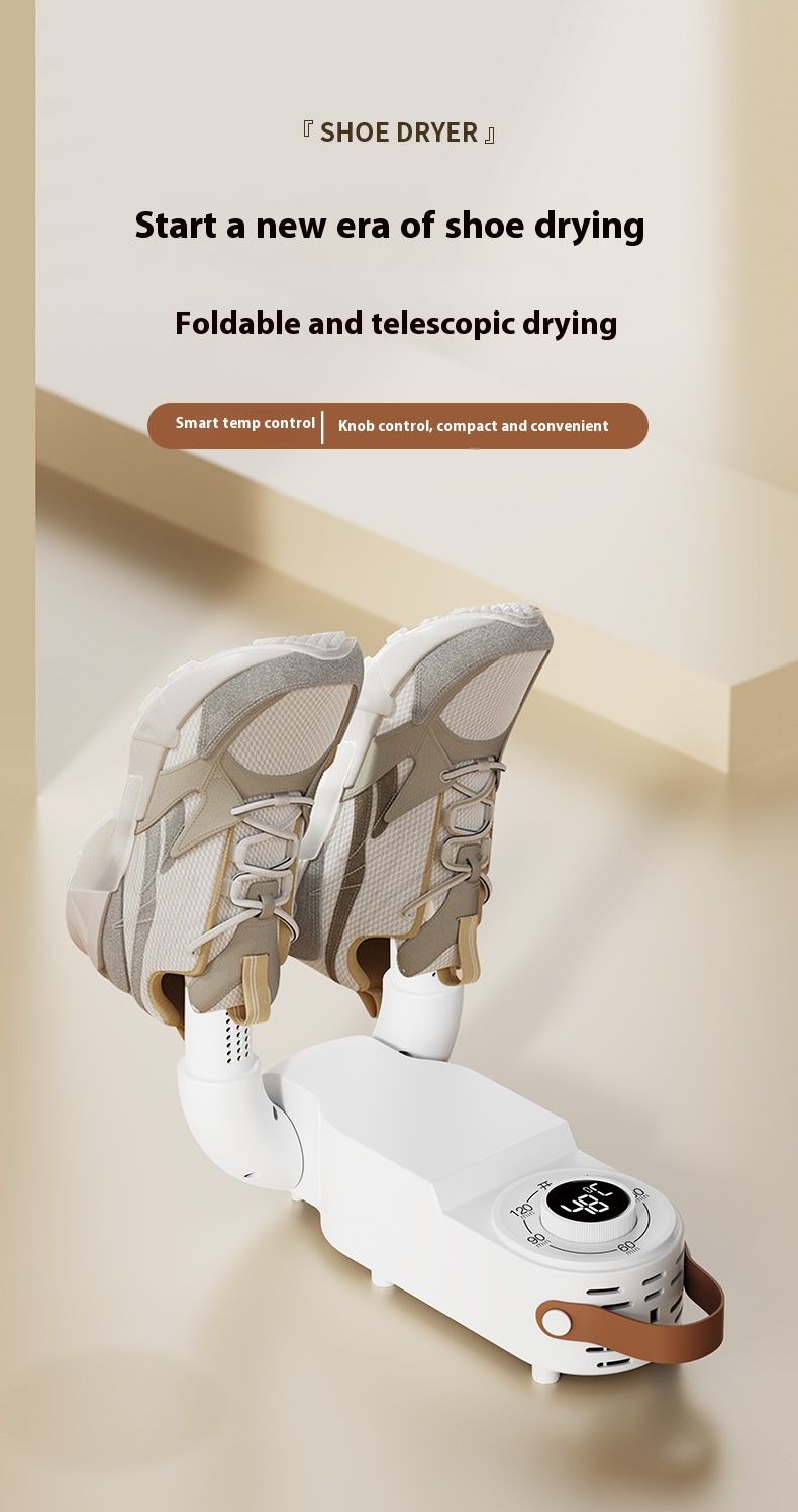 Smart Shoe Dryer & Sterilizer – UV Sanitizing, Fast Drying For Sneakers/Boots, Foldable Design With Timer, 220V/110V Dual Voltage (White)_voghion.com