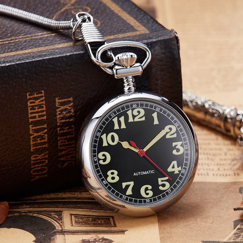 Classic Vintage Mechanical Pocket Watch With Roman Numerals, Flip Cover, And Chain - Handcrafted Copper Case, Elegant Design For Men And Women_voghion.com