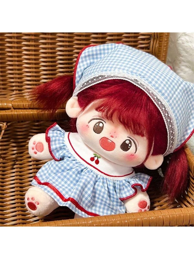 Neues 20 cm Babykleidungskleid, Kopftuch-Kariertes Kleiderset, Puppenpuppen-Tragezubehör, Verkauf nur Oberbekleidungskleidung, keine Puppen_voghion.com