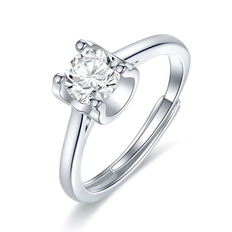 Mossanit-Diamantring für Frauen – Koreanischer Stil, Sechs-Zinken-Fassung, Diamant-Imitat-Ring, Paarring – Offenes Band, Ehering, minimalistischer Ring_voghion.com