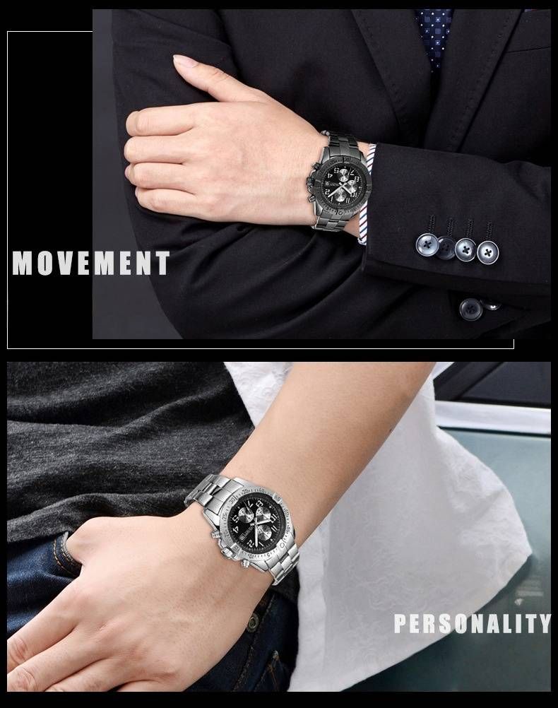 Orologio cronografo da uomo in acciaio inossidabile - Orologio da lavoro sottile da 35 mm con data e resistenza all'acqua fino a 30 m_voghion.com