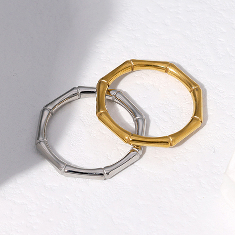 Bague en titane et acier pour femmes, minimaliste et à vent froid, avec un Design créatif incolore, os Han en bambou, bague diététique_voghion.com