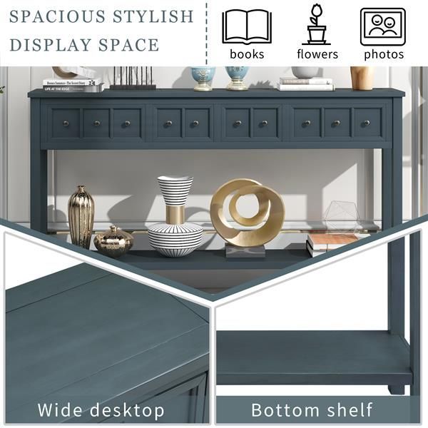 Rustic Entryway Console Table, 60' Long Sofa Table With Two Different Size Drawers And Bottom Shelf For Storage (Navy)_voghion.com