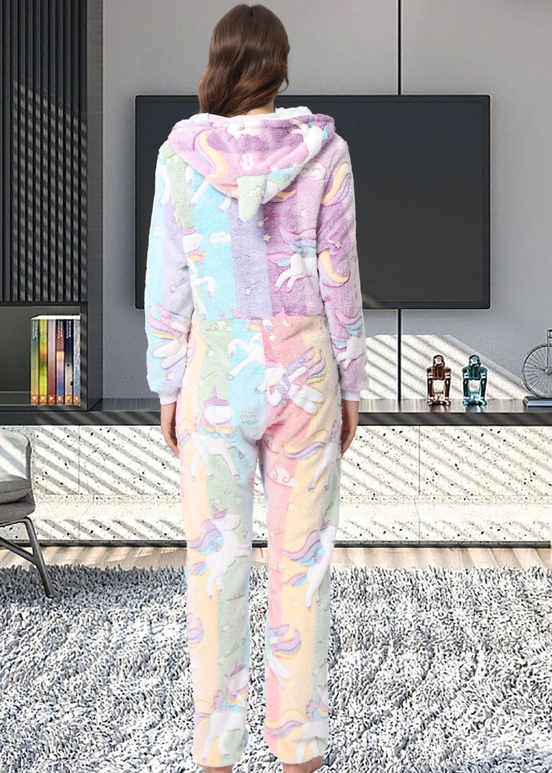 Damen Kleeschen Routkäppchen Flanellgedréckte Jumpsuit Pyjama Heemkleeder_voghion.com